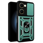 For vivo Y03 Mobile Phone Case PC+TPU Kickstand Shell with Slide Camera Lid Rose Gold