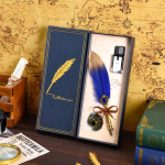 Blue Box plaatina kalliskivist sulgedega pliiatsikomplekt, kingitus, kinkekarp, kontori allkirjade kirjutamine, retro-euroopa stiilis