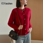 Fanzhen Women's 100% Wool Knit Cardigan M