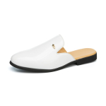 Uued saabumised Meeste Must Valge Mustriga Nahast Pooltossud Kingad Mehelikud Vabaaja Mules Mokassiinid Hingavad Loafers 42 white