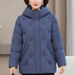 Suured suurused XL-6XL Keskealiste naiste l&uuml;hike puhvjakk Talvised &uuml;leriided Kapuutsiga Elegantne Tikand Paks Soe Udusulemantel 4XL sinine