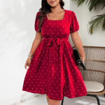 Suures suuruses naiste elegantne vintage t&auml;piline v&ouml;&ouml;rihm ruudukujulise kaelusega kiikkleit 4XL punane
