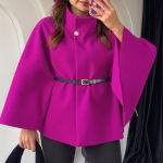 Naiste moodne &uuml;hev&auml;rviline v&ouml;&ouml;kinnisega villane keep-mantel S purple