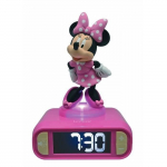 R&eacute;veil digital Minnie 3D avec veilleuse lumineuse et effets sonores - LEXIBOOK - Pile - Rose et noir must