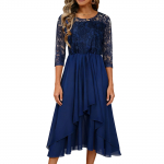 Naiste Kleidid Elegantne Pitsist Patchwork Kleit Cut-out Pikk Kleit Pruutneitsi &Otilde;htukleit XL tumesinine