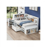 Lit simple - MUVOE - 90x200 cm - Blanc - Multifonctionnel - Avec tiroirs valge