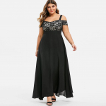 Naiste Plus Size Cold Shoulder lilleline pitsiga Maxi &otilde;htune Camis pikk kleit L must