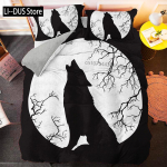 Fashion Wolf mustriga voodipesukomplektid loomade tekikott Queen King Size tekikate padjap&uuml;&uuml;r 2/3 tk pol&uuml;estrist lohukott EU Single(135*200cm)3pcs
