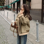 Jakk naiste talvine uus paksendatud soe karusnahaga integreeritud retro XL