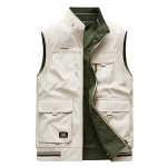 Meeste kahepoolne puuvillane vest, mitmetaskuline gilet kevadeks/s&uuml;giseks, suuremad suurused, ideaalne v&auml;li-fotograafiaks 4XL beež
