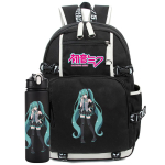 2 tk/komplekt Anime Hatsune Miku tr&uuml;kitud seljakott 750 ml veepudeliga teismelisele &otilde;pilasele t&uuml;drukule poisile suure mahutavusega veekindel koolikott kingitus black