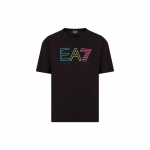 Emporio Armani EA7 Kirjalogo Tr&uuml;kitud &Uuml;mmarguse Kaelusega L&uuml;hikeste Varrukatega T-s&auml;rk Unisex Topp Must 3RUT02-PJ02Z-1200 XL