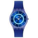 SWATCH SKIN Kvartsliikumisega Unisex K&auml;ekell 34mm Sinine Ketas Biop&otilde;hine Kellakarp Silikoonrihm SS08I100 Blue Dial blue