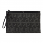 FENDI FF žakaarmustriga lukuga lame puuvillaga kombineeritud vasikanahast k&auml;ekott keskmine meestele must One Size-Basic Set (Bag+Dust Bag) must