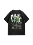 Pestud Kahepoolne Malibu Palmi mustriga 100% Puuvillane &Uuml;le suuruse L&uuml;hikeste varrukatega T-s&auml;rk XL must