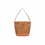 MCM Cognac Visetos Nahast T&otilde;mbetraadiga &Auml;mbrimustriga Kotid Kuldse Riistvaraga Igap&auml;evaseks Kasutamiseks Basic Set (Bag+Dust Bag)