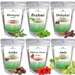 VY YedaYug Kombo Pakk Brahmi Amla Reetha Shikakai Bhringraj Hibiskuse Pulbrit | Pakk 6 x 100g Pakki | Juuksehooldustooted & Mask | Taimne Peanahk