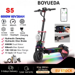 BOYUEDA Elektriline t&otilde;ukeratas S5 6000W Kahe mootoriga 60V38AH 120KM s&otilde;iduulatus 85KM/H NFC Nutikas rakendus RGB tuled 11 tolli Maastiku t&auml;iskasvanute EScooter 60V38AH 6000W