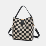 Retro ruuduline k&auml;eshoitav &auml;mbrikott Suure mahutavusega &otilde;la-crossbody kott Korea vabaaja l&otilde;uendikott Naiste kott pruun