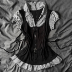 VAYLA Harajuku Naiste S&auml;rgid Moodsad Vabaaja Ruudulise Prindiga Stiilsed Emotsionaalsed T&uuml;drukud High Street Rock Gooti Igap&auml;evased L&uuml;hikeste Varrukatega Topid S black