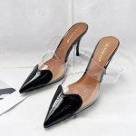 Moodsad Elegantsed Terava Ninaga L&auml;bipaistvad PVC S&uuml;damekujulised K&otilde;rge Kontsaga Mules Slipper Kingad Naistele Must Valge Punane Kingad Luksuslikud Disainer Kingad 35 must