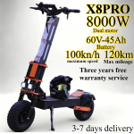 X8 Pro Kahemootoriline 8000W Elektriroller Kiire Tarne 60V 45AH Aku Maksimaalne Kiirus 80KM/H 13-tollised Laiad Maastikurehvid