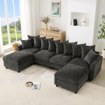 Mooduldiivan U-/L-kujuline, 6-kohaline, 2 liigutatavat jalatooli; USB/Type-C laadimine; 8 reguleeritavat patja + 2 dekoratiivpatja; Vahvel-&scaron;enill, Hall 283 x 153.5 x 78.5 cm hall