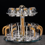 Elegantne Kristallklaasist Shot-klaaside ja Dekanteerija Komplekt Gradueeritud T&auml;histega Kodu Viski Baijiu v&otilde;i Muude Jookide Serveerimiseks Crystal Tumbler x10, Gold Rim Decanter x10, Rack