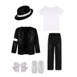 T&auml;iskasvanud Lapsed Michael Jacksoni litritega kost&uuml;&uuml;m Meeste lavakost&uuml;&uuml;m Cosplay riided 70ndad 80ndad Rock-laulja Diskopeo riided XXL valge