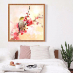 Teemantikandiga varblane ja lilleline teemantmaal Ristpistega t&auml;is&uuml;mmargune puurkivi 30x30CM