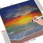 3D-teemantmaal mere&auml;&auml;rne t&auml;ispuur, ruutkunst kivist teemanttikandid maastik p&auml;ikeseloojang n&auml;put&ouml;&ouml; kodukaunistus Full Round （30x30CM）