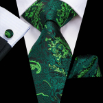 Hi-Tie meeste roheline lipsukomplekt Silk Paisley Floral Solid Novelty kaelaside taskur&auml;ti mansetin&ouml;&ouml;pide komplekt N-3206