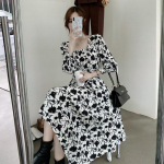 Naine Vintage pikkade varrukatega &otilde;huke v&ouml;&ouml;koht, joon, kandiline krae, tr&uuml;kitud kleit S-XXL S valge