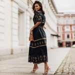HI-FASHION Retros&auml;rkkleit Naiste vabaaja poolvarrukatega avar maksikleit Elegantne n&ouml;&ouml;pidega v&ouml;&ouml;ga k&otilde;rge v&ouml;&ouml;koht Long Beach peokleit M