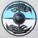 Keskaegne Livor Valhalla Raven autentne lahing, kantud valge viikingikilp