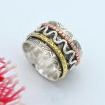 Meditatsioon Kolmetooniline P&ouml;&ouml;rlev S&otilde;rmus 925 Sterlingh&otilde;be K&auml;sitsi Valmistatud Ehted Avalduss&otilde;rmus 10 h&otilde;be