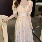 Suvine uus prantsuse kandiline kraega lilleline kleit Elegantne roosimustriline kleit, naine vabaaja rannapeokleit S punane