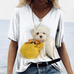 Naistele m&otilde;eldud T-s&auml;rk Armas koer Naisteriided Vneck Mood T&auml;navar&otilde;ivad Naiste T-s&auml;rk Harajuku mustriga L&uuml;hikeste varrukatega T-s&auml;rk S