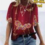 Moodne naiste Deep Purple Butterfly T-s&auml;rk Naljakas vabaaja O-kaelusega l&uuml;hikeste varrukatega T-s&auml;rk Suvine naiste T-s&auml;rk XS punane