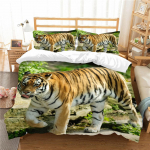 Voodipesukomplekt Tiger tekikate ja padjap&uuml;&uuml;r Kaheinimesevoodi t&auml;issuuruses loomamustriga voodipesu koos lukuga Pehme ja mugav voodipesu DE 100x135cm