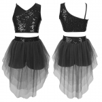 Lastele, t&uuml;drukutele, stiilne tantsuriiete komplekt, varrukateta V-kaelusega litrid, elastse v&ouml;&ouml;kohaga v&otilde;rgust bokseri stiilis seelik 5-6 Years valge