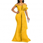 Naiste helmestega pitskaunistusega puusapael, kalasaba&auml;&auml;r, elegantne kleit, &otilde;htupeoga, pikk kleit, naisteriided M kollane