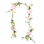 Pojengip&auml;rja siidist kunstlik pojengi&otilde;is Roosade ja valgete &otilde;itega rotangist lille&otilde;is pulmapeolaua kaunistamiseks roosa