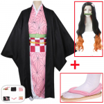 Kamado Nezuko Cosplay Anime Demon Slayers Kost&uuml;&uuml;m Kimono &Uuml;likond Naiste Kimetsu no Yaiba Kisatsut Halloweeni karnevali r&otilde;ivad L-(Suit+Wig+shoe)
