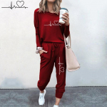 Naiste Spordidress Crewneck Spordi&uuml;likonnad Kevads&uuml;gis vabaaja dressipluusid ja p&uuml;ksid Kaheosalised komplektid 2XL punane