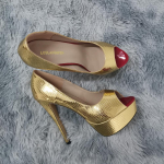 Unisex meeste Hot Drag Queen Seksikad tikkp&uuml;ksid krokodillimustriga nahast pumbad Peep Toe Sandaalid Platvormiga k&otilde;rged kontsad Kingad SM Gay Newhalf 39 kuld