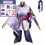 Raiden Shoguni Cosplay Kost&uuml;&uuml;m Jacquardkangas &Uuml;htne Parukas Anime Hiina Stiil Halloweeni Kost&uuml;&uuml;mid Naistele M&auml;ngu COS L-(Costume+Wig)