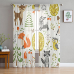 Metsa multifilmid Loomade maailm Rebane j&auml;nku &ouml;&ouml;kull t&uuml;ll L&auml;bipaistvad aknakardinad elutuppa Voile Organza kardinad kardinad W135 x H115cm x1