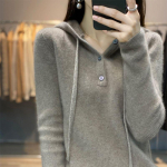Avara pullover vabaaja villane kapuutsiga naiste villane kootud kampsun s&uuml;gis-talvine soliidne pikkade varrukatega kampsun naiste topid One Size kaamel