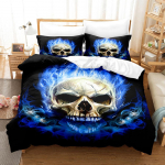 3D Skull voodipesukomplekt Halloweeni &otilde;udussulgede tekikott 2/3-osaline komplekt, pehme t&otilde;mblukk DE135 * 200 t&auml;issuuruses luksuslik kodutekstiil DE 100x135cm